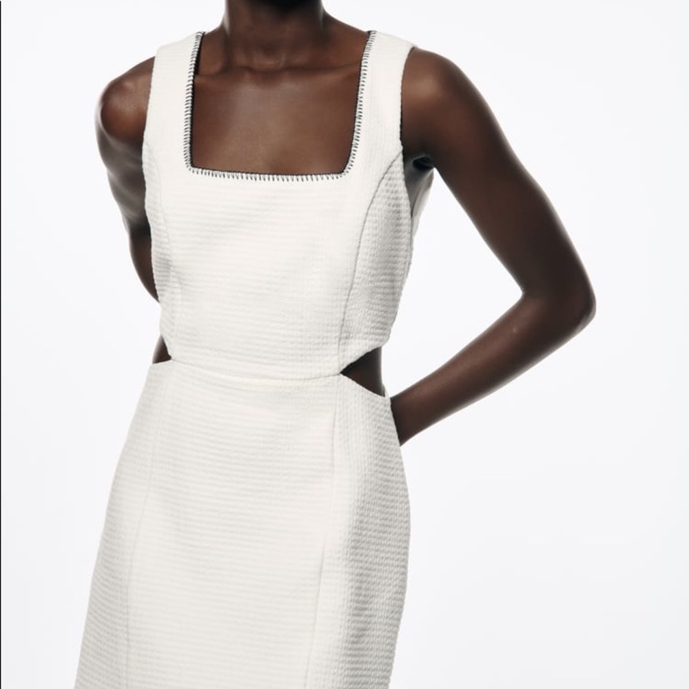 Zara Oyster White Textured Cut Out Dress - Picture 13 of 17